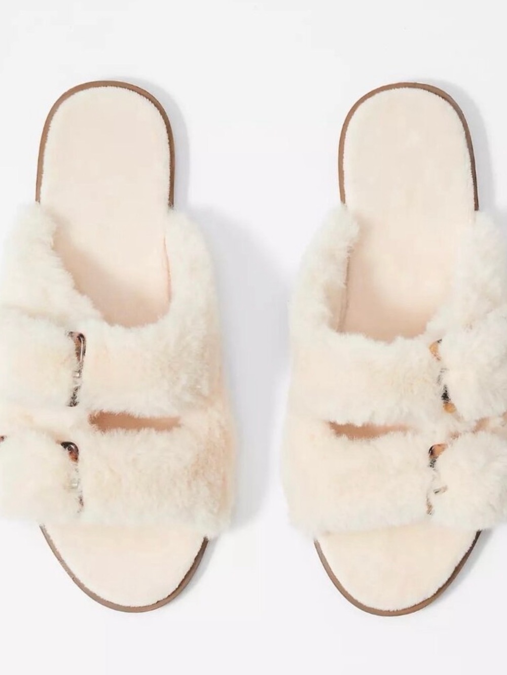 Ann Taylor LOFT Faux Shearling Slide Sandals - Cream